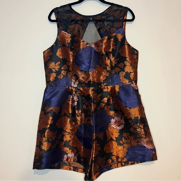 ASOS Floral Jaquard Organza Neckline Romper Playsuit - Picture 3 of 12